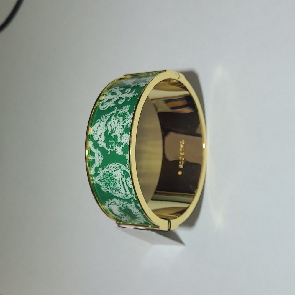 Talbots Gold and Green Floral Oval Bangle Cuff